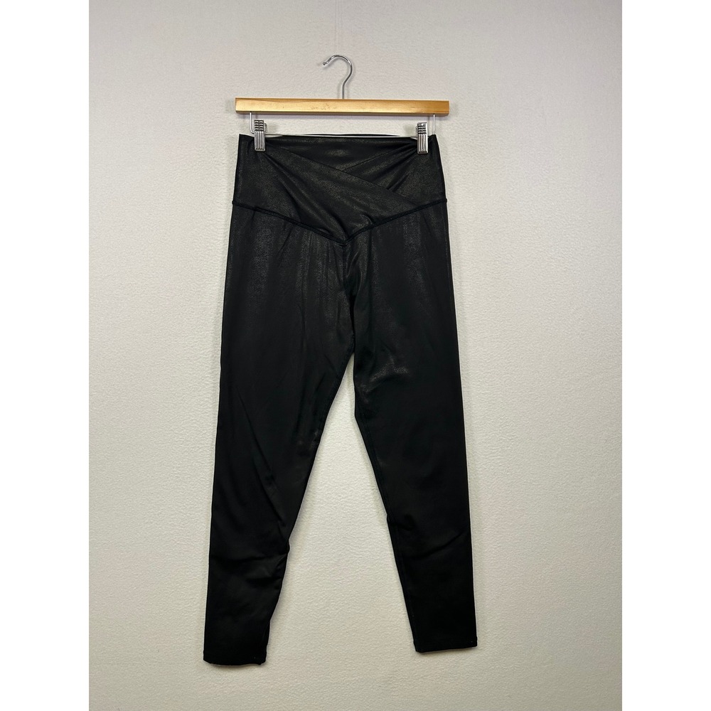 OFFLINE by Aerie Crossover High Waist Womens L Black Metallic Sheen Leggings